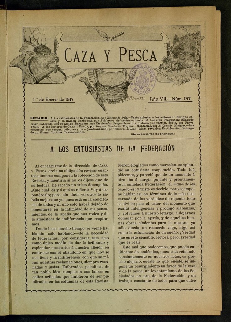 Miniatura de Caza y Pesca, de 1 de enero de 1917, nº 137