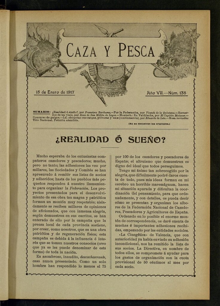 Miniatura de Caza y Pesca, de 15 de enero de 1917, nº 138