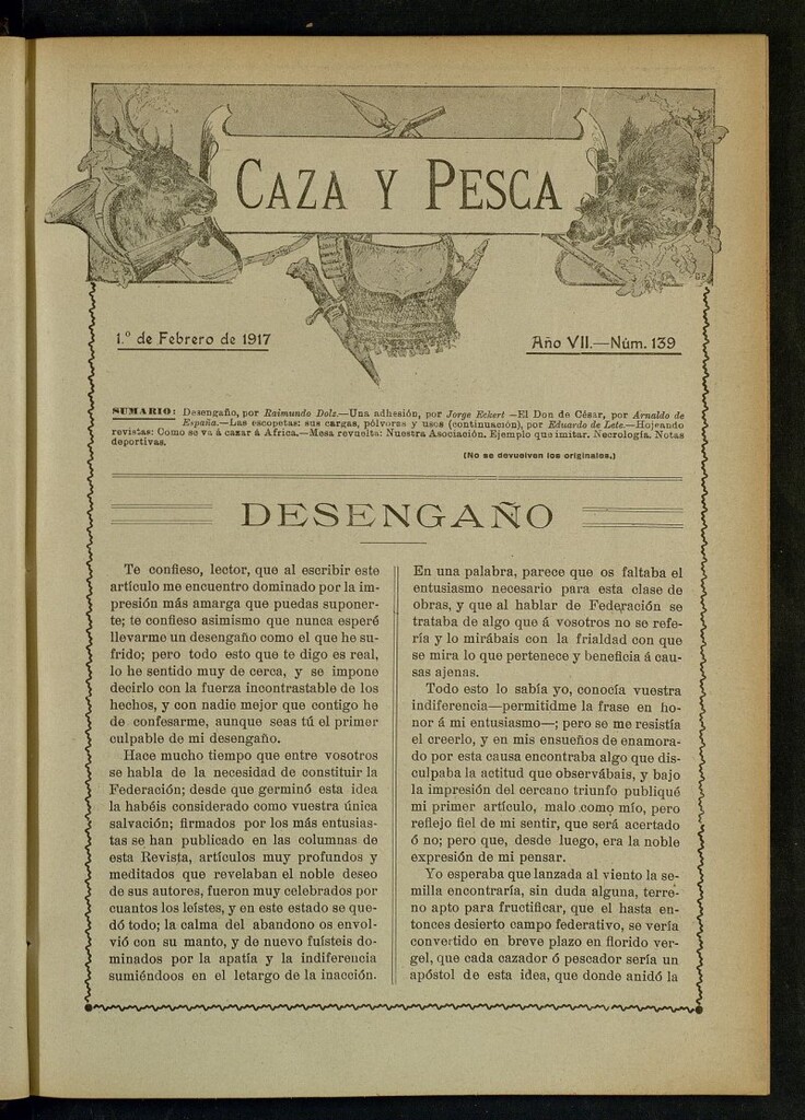 Miniatura de Caza y Pesca, de 1 de febrero de 1917, nº 139