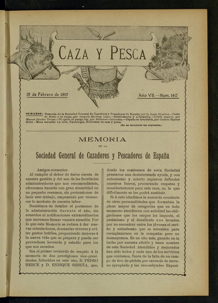 Miniatura de Caza y Pesca, de 15 de febrero de 1917, nº 140