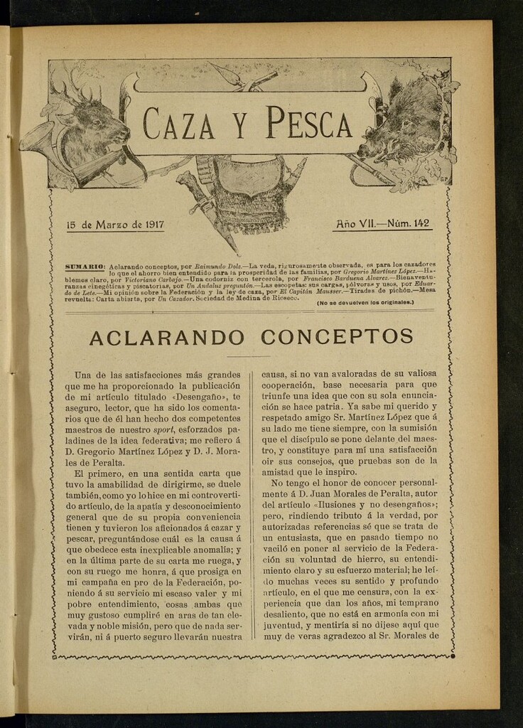 Miniatura de Caza y Pesca, de 15 de marzo de 1917, nº 142