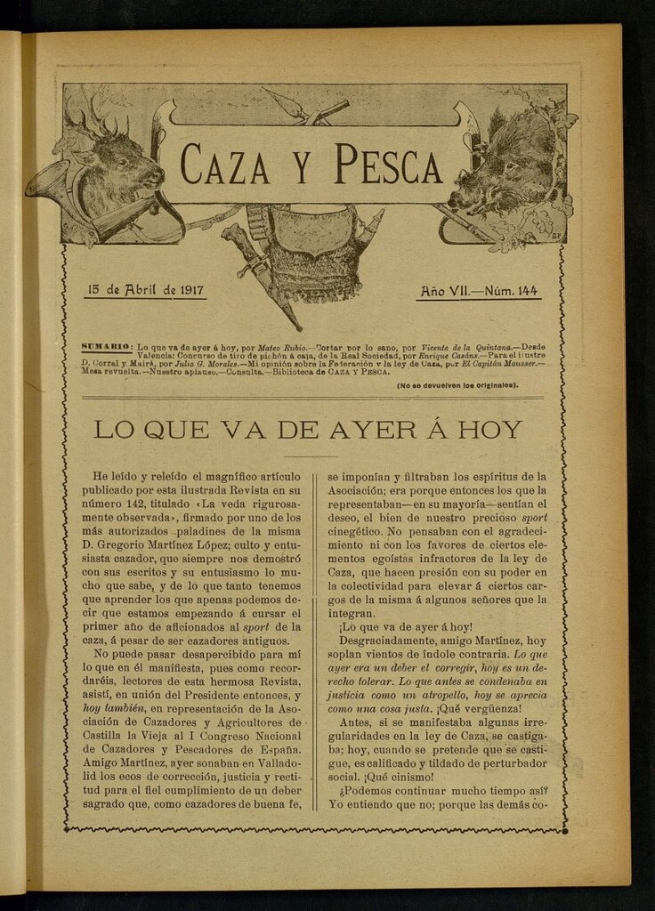 Miniatura de Caza y Pesca, de 15 de abril de 1917, nº 144