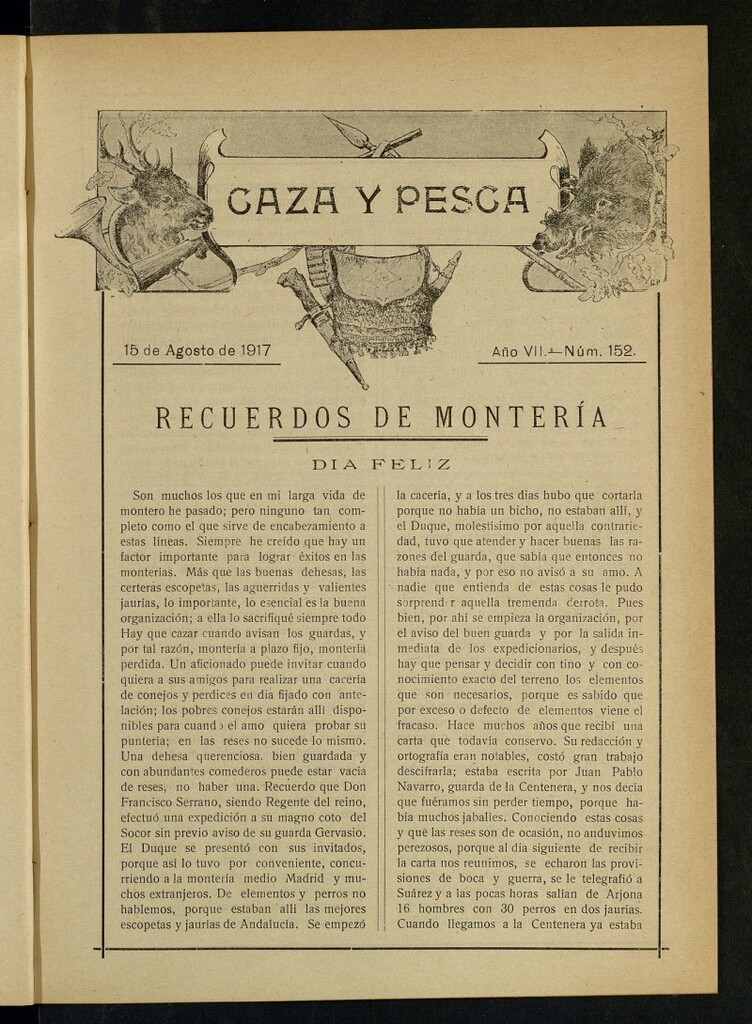 Miniatura de Caza y Pesca, de 15 de agosto de 1917, nº 152
