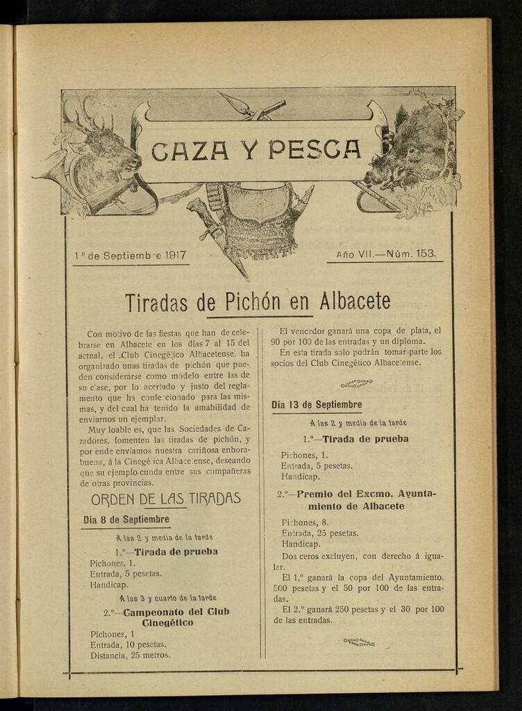 Miniatura de Caza y Pesca, de 1 de septiembre de 1917, nº 153