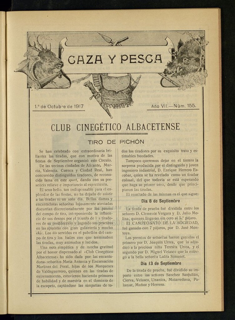 Miniatura de Caza y Pesca, de 1 de octubre de 1917, nº 155