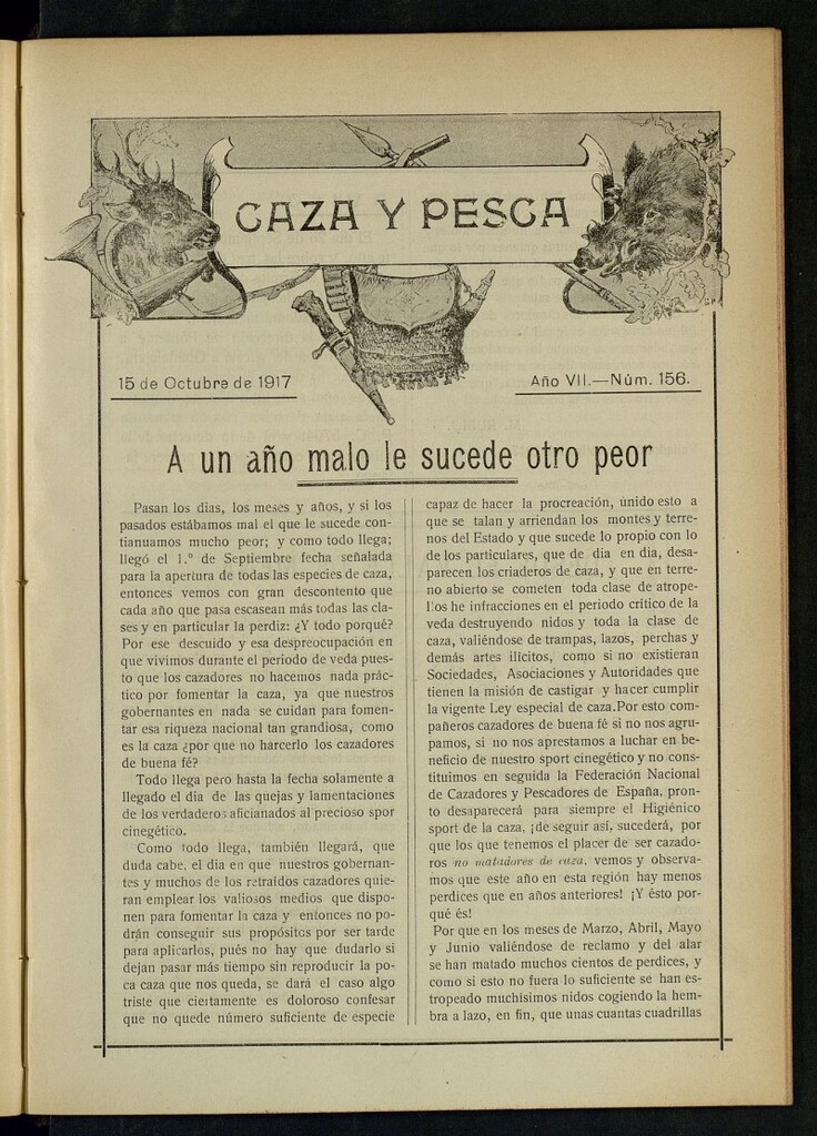 Miniatura de Caza y Pesca, de 15 de octubre de 1917, nº 156