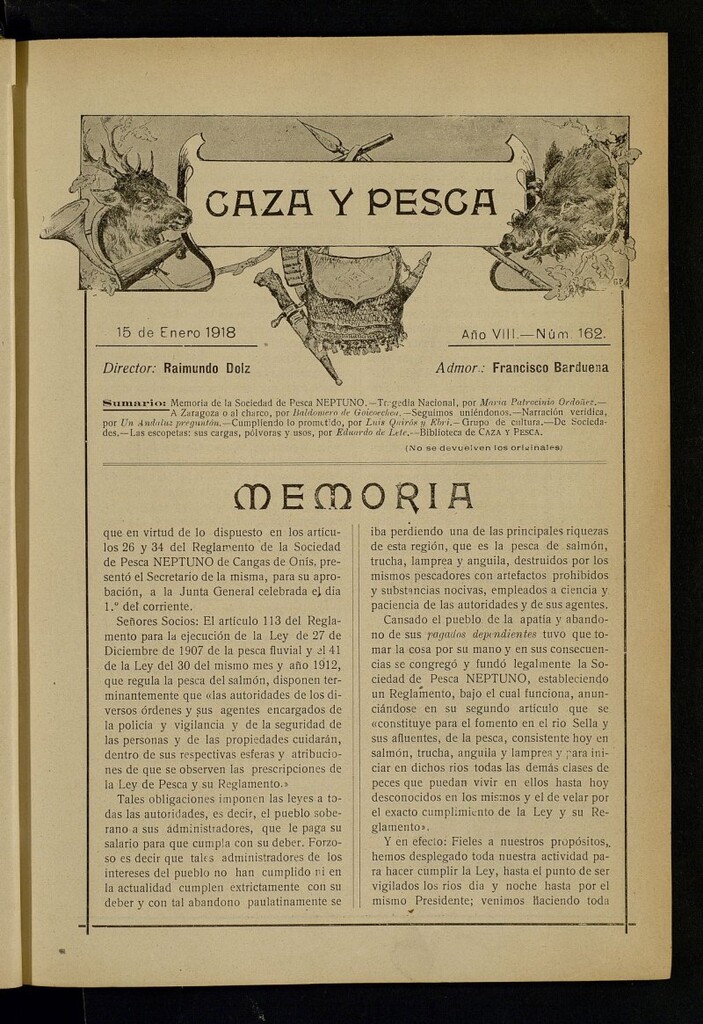 Miniatura de Caza y Pesca, de 15 de enero de 1918, nº 162