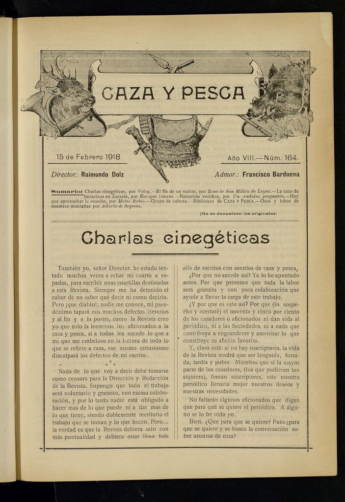 Miniatura de Caza y Pesca, de 15 de febrero de 1918, nº 164