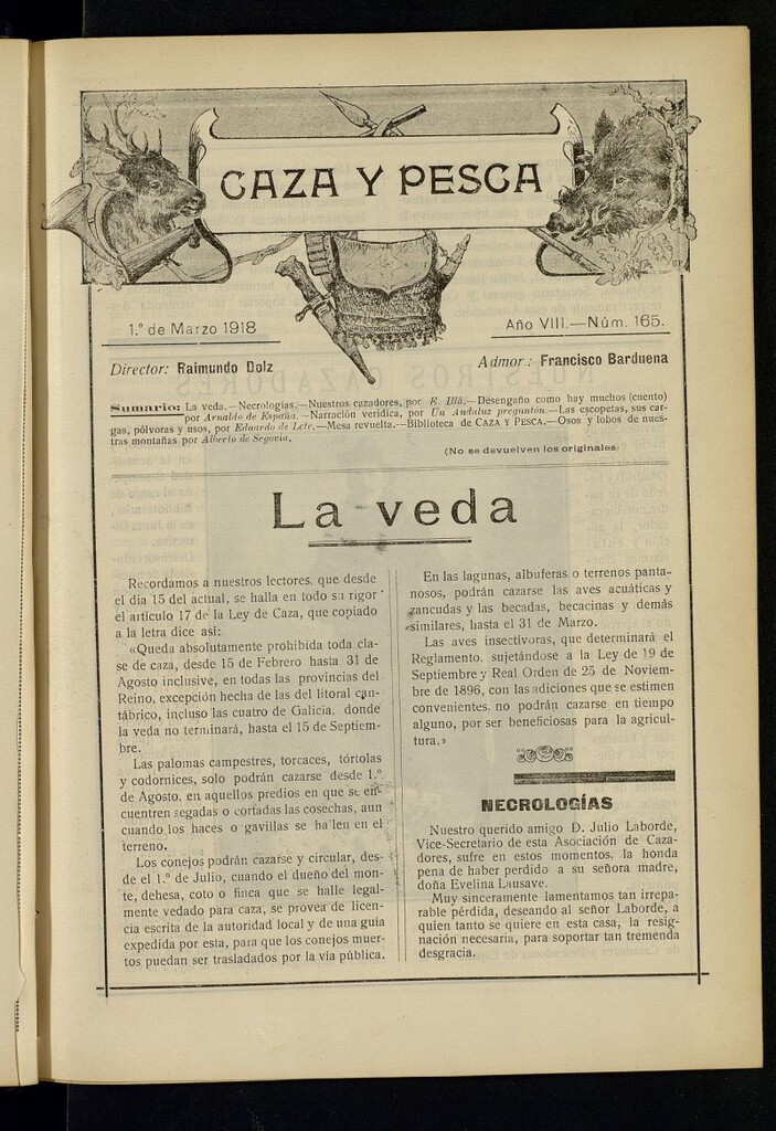 Miniatura de Caza y Pesca, de 1 de marzo de 1918, nº 165