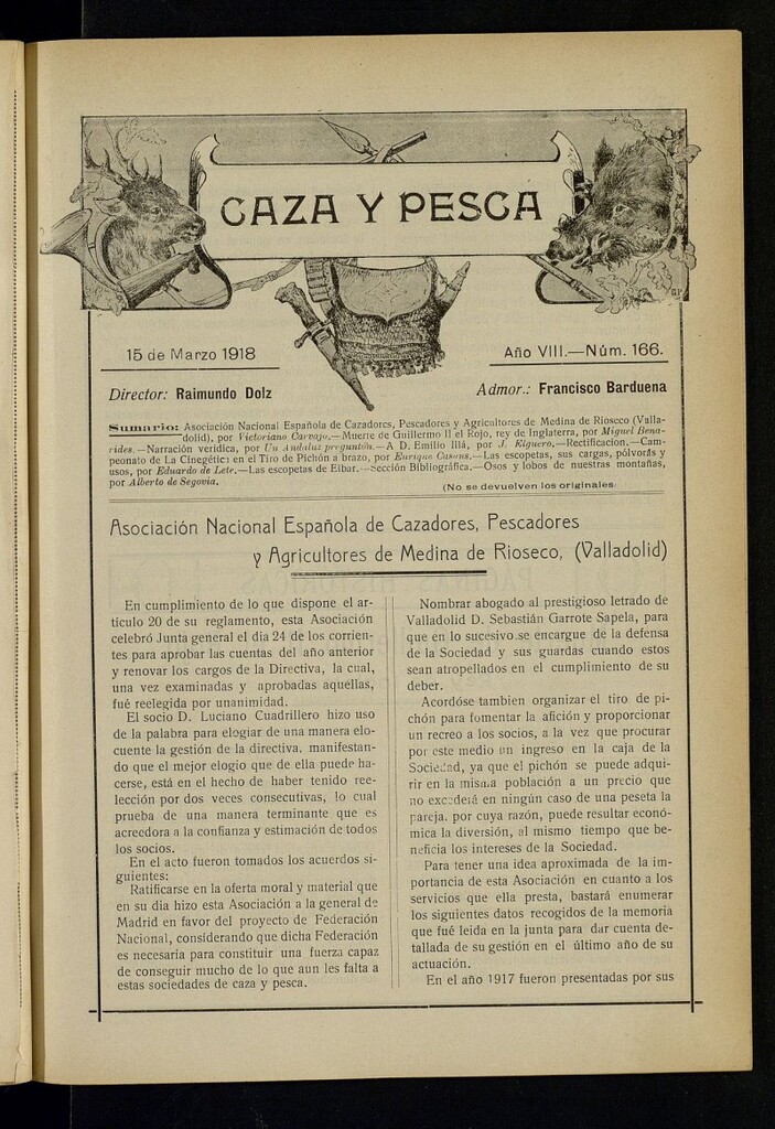 Miniatura de Caza y Pesca, de 15 de marzo de 1918, nº 166