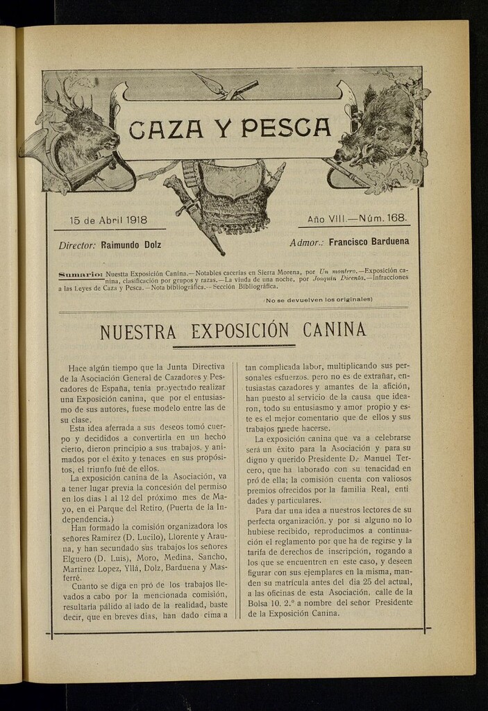 Miniatura de Caza y Pesca, de 15 de abril de 1918, nº 168