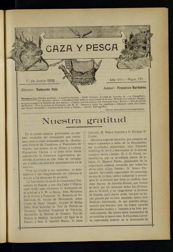 Miniatura de Caza y Pesca, de 1 de junio de 1918, nº 171