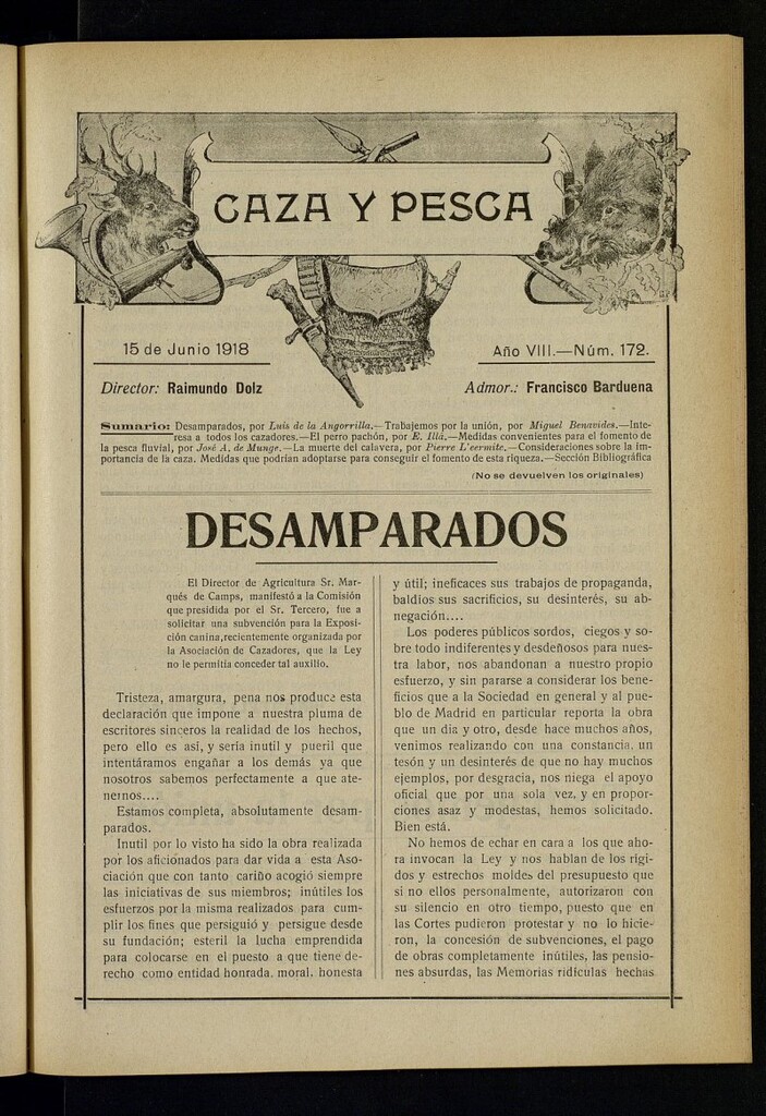 Miniatura de Caza y Pesca, de 15 de junio de 1918, nº 172