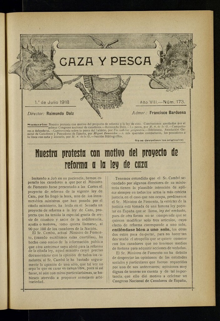 Miniatura de Caza y Pesca, de 1 de julio de 1918, nº 173