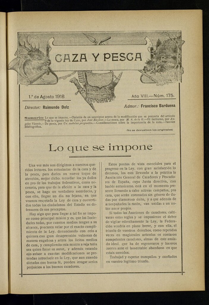 Miniatura de Caza y Pesca, de 1 de agosto de 1918, nº 175
