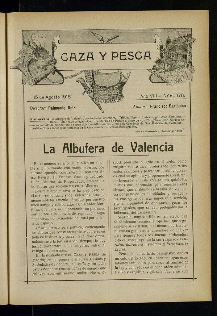 Miniatura de Caza y Pesca , de 15 de agosto de 1918, nº 176