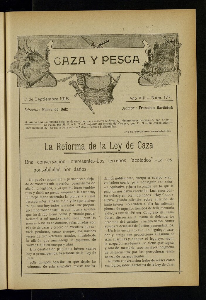 Miniatura de Caza y Pesca, de 1 de septiembre de 1918, nº 177