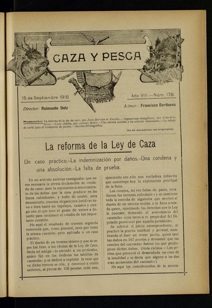 Miniatura de Caza y Pesca, de 15 de septiembre de 1918, nº 178