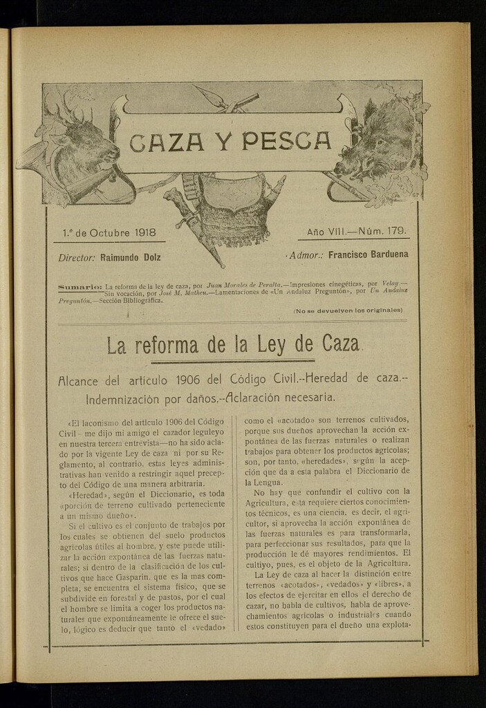 Miniatura de Caza y Pesca, de 1 de octubre de 1918, nº 179