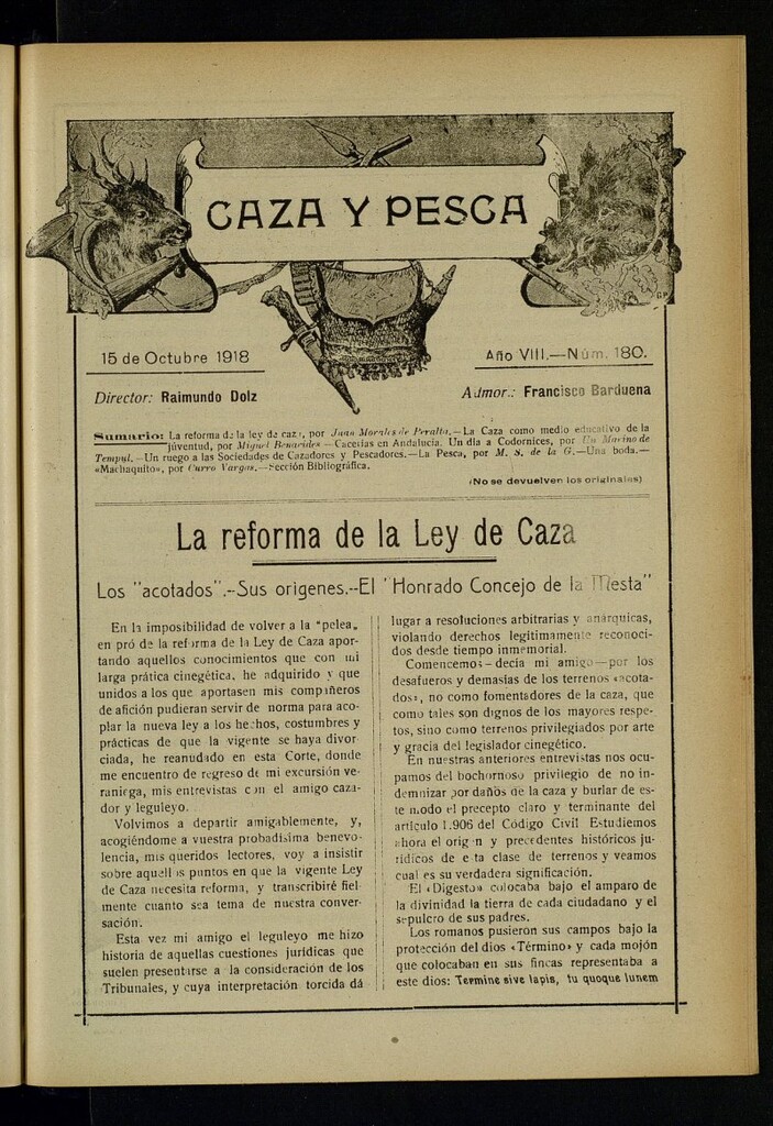 Miniatura de Caza y Pesca, de 15 de octubre de 1918, nº 180