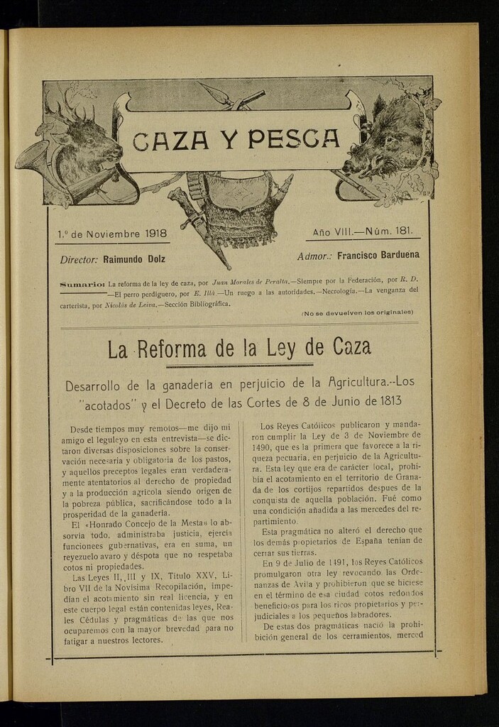 Miniatura de Caza y Pesca, de 1 de noviembre de 1918, nº 181