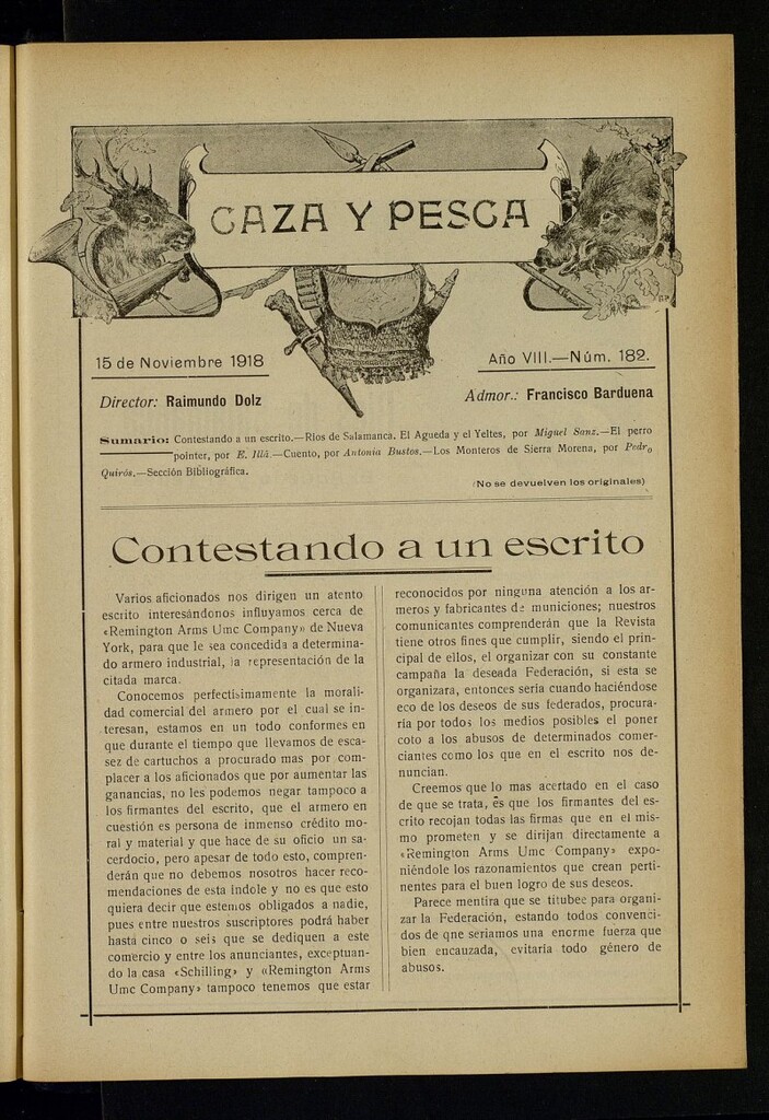 Miniatura de Caza y Pesca, de 15 de noviembre de 1918, nº 182