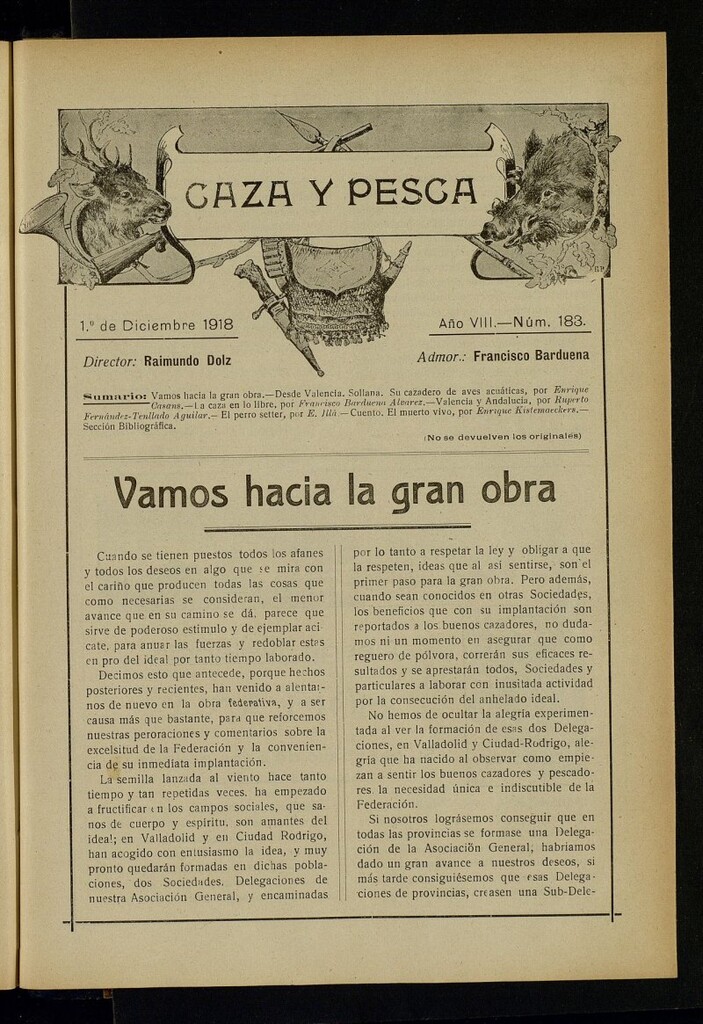 Miniatura de Caza y Pesca, de 1 de diciembre de 1918, nº 183