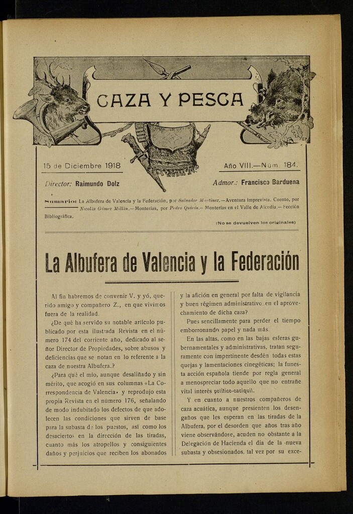 Miniatura de Caza y Pesca, de 15 de diciembre de 1918, nº 184