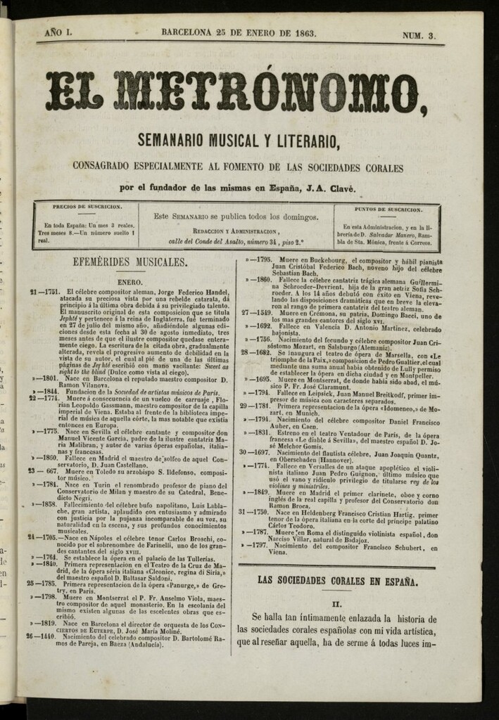 Miniatura de El metrónomo,de 25 de enero de 1863, nº 3