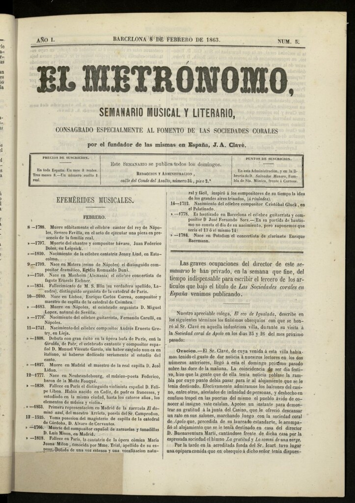 Miniatura de El metrónomo,de 8 de febrero de 1863, nº 5