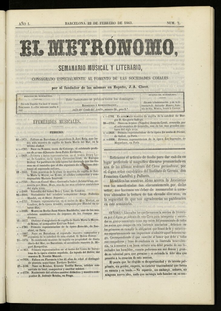 Miniatura de El metrónomo, de 22 de febrero de 1863, nº 7
