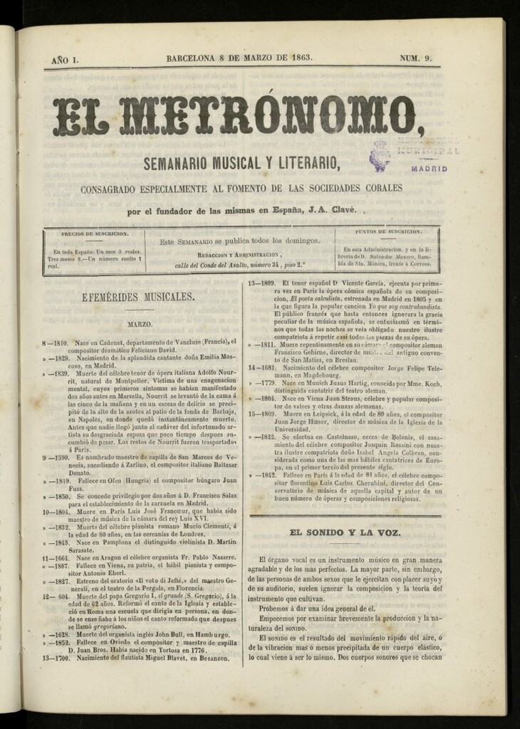 Miniatura de El metrónomo, de 8 de marzo de 1863, nº 9