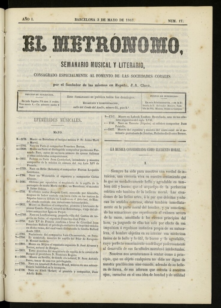 Miniatura de El metrónomo, de 3 de mayo de 1863, nº 17