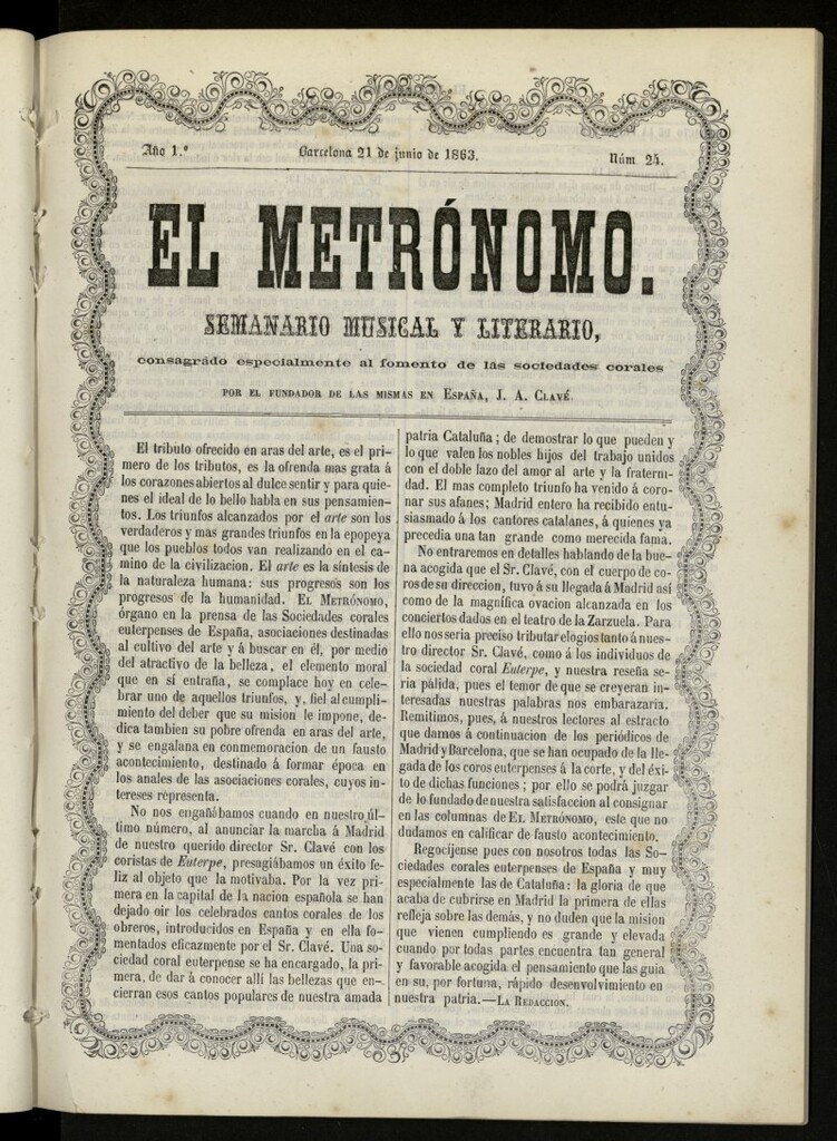 Miniatura de El metrónomo, de 21 de junio de 1863, nº 24