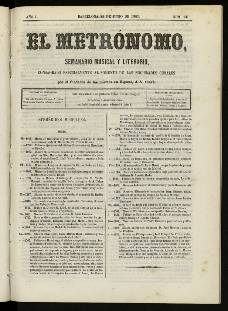 Miniatura de El metrónomo, de 29 de junio de 1863, nº 24 [sic]