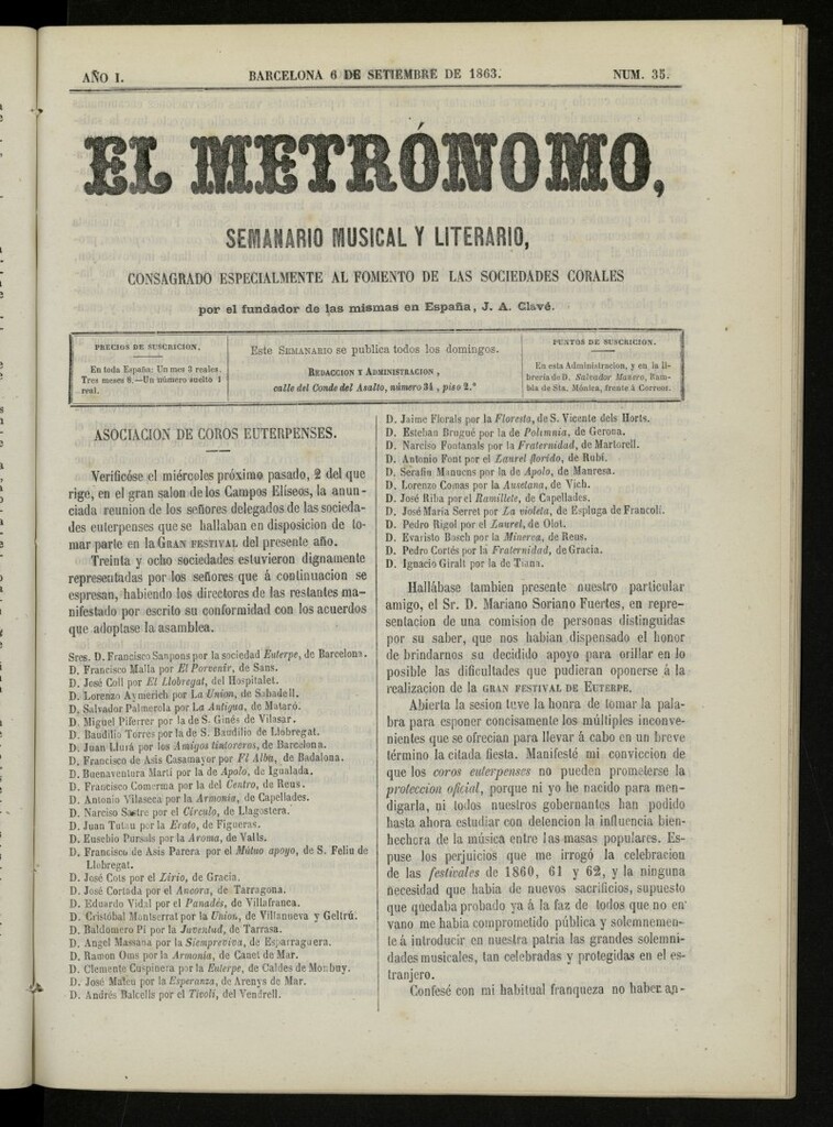 Miniatura de El metrónomo, de 6 de septiembre de 1863, nº 35