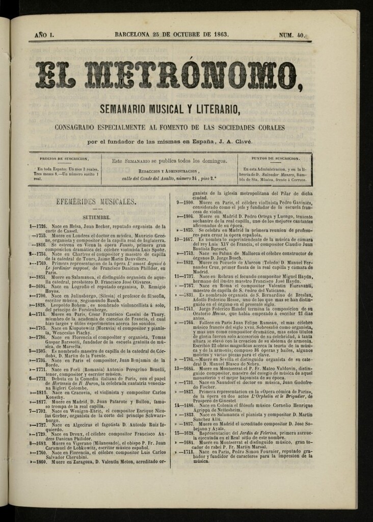 Miniatura de El metrónomo, de 25 de octubre de 1863, nº 40