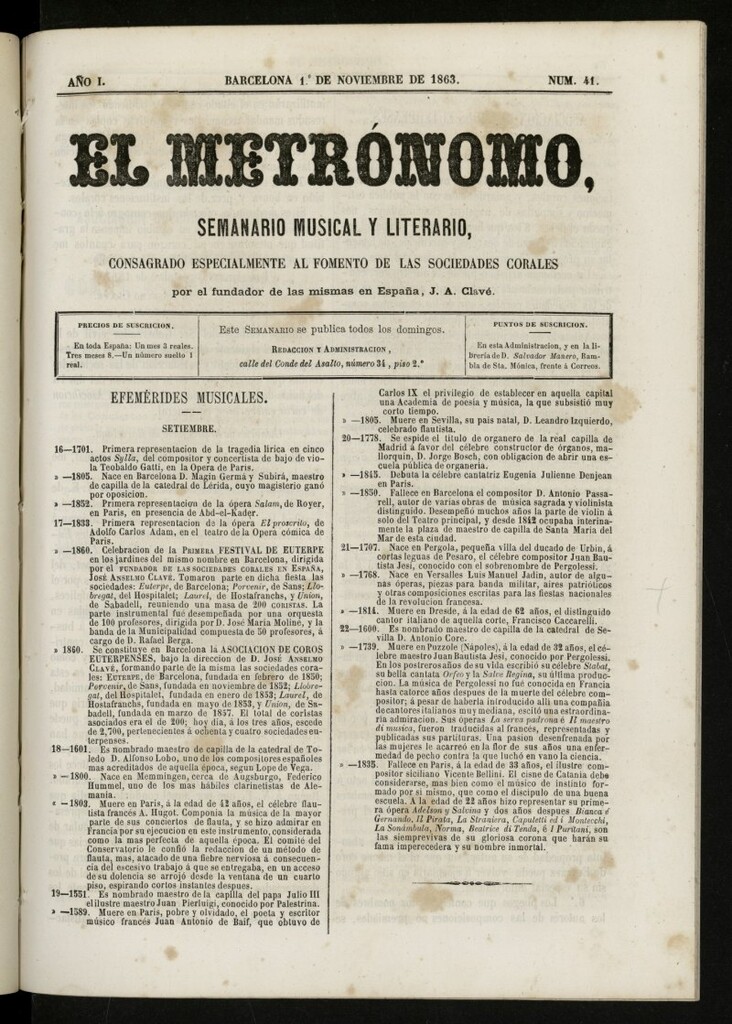 Miniatura de El metrónomo, de 1 de noviembre de 1863, nº 41