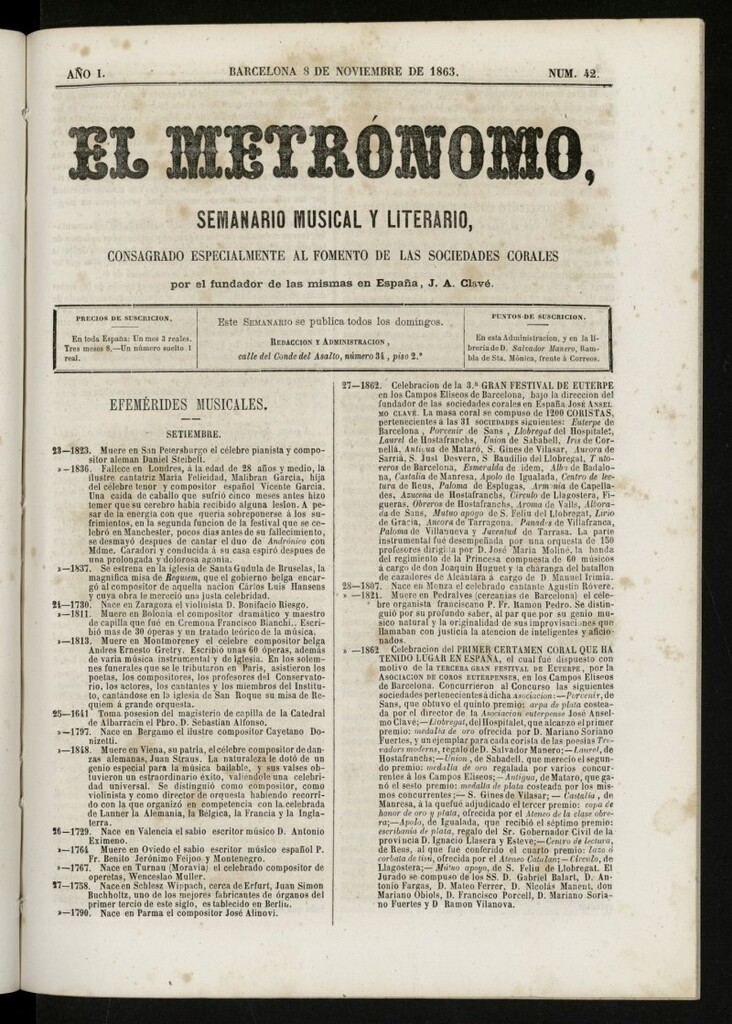 Miniatura de El metrónomo, de 8 de noviembre de 1863, nº 42