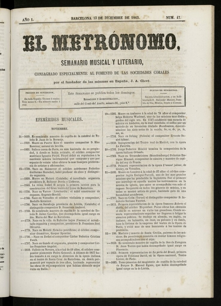 Miniatura de El metrónomo, de 13 de diciembre de 1863, nº 47