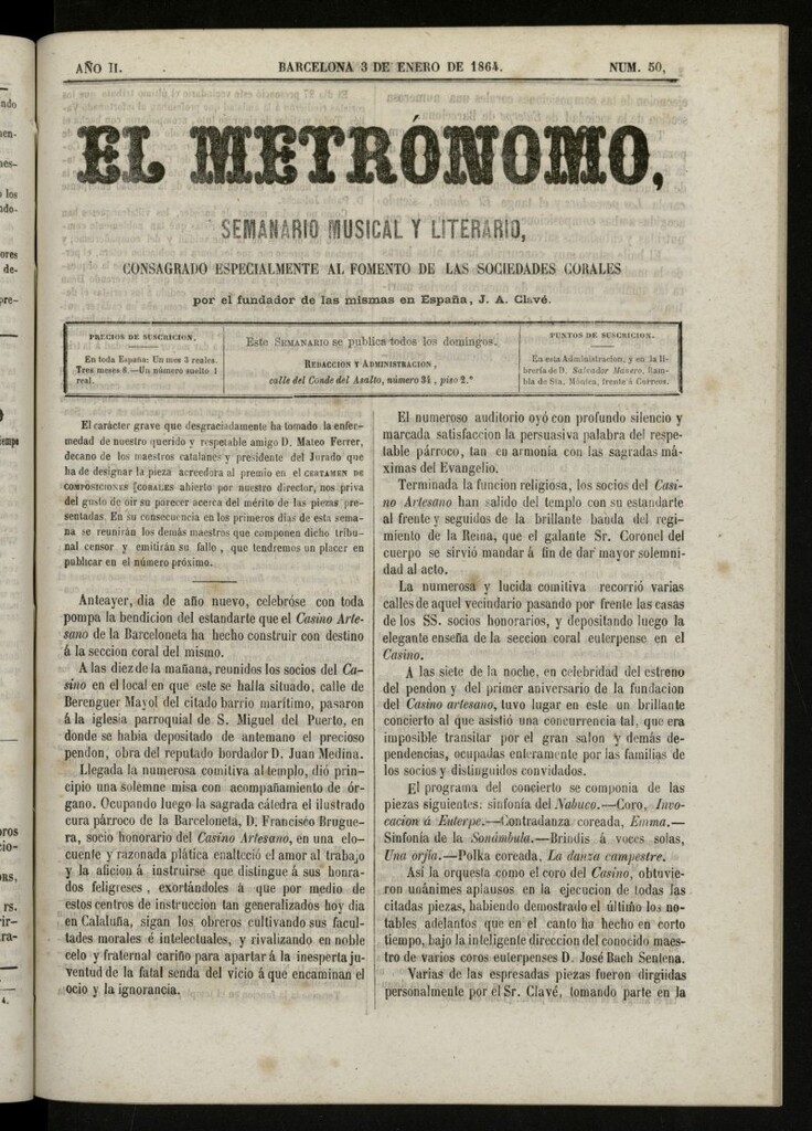 Miniatura de El metrónomo, de 3 de enero de 1864, nº 50