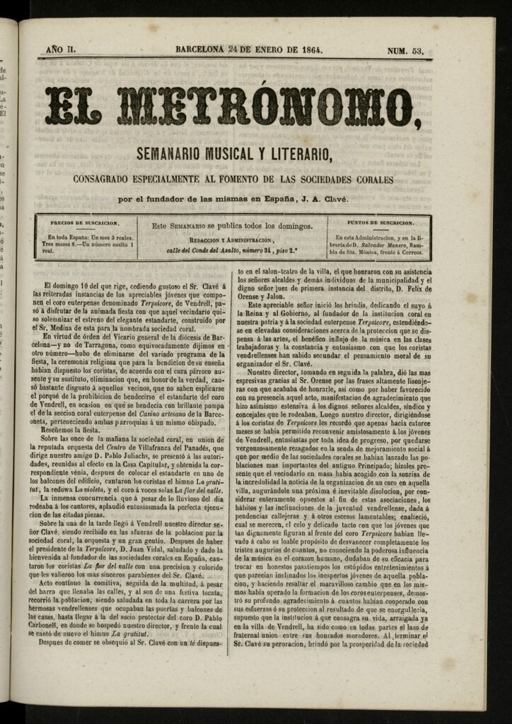 Miniatura de El metrónomo, de 24 de enero de 1864, nº 53