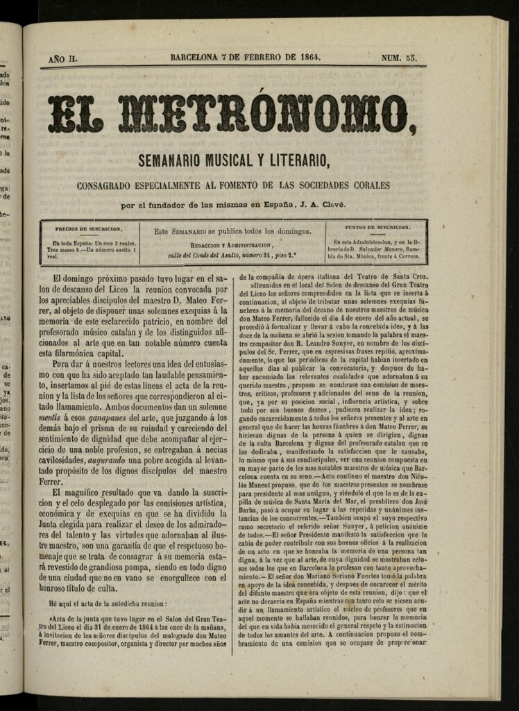 Miniatura de El metrónomo, de 7 de febrero de 1864, nº 55