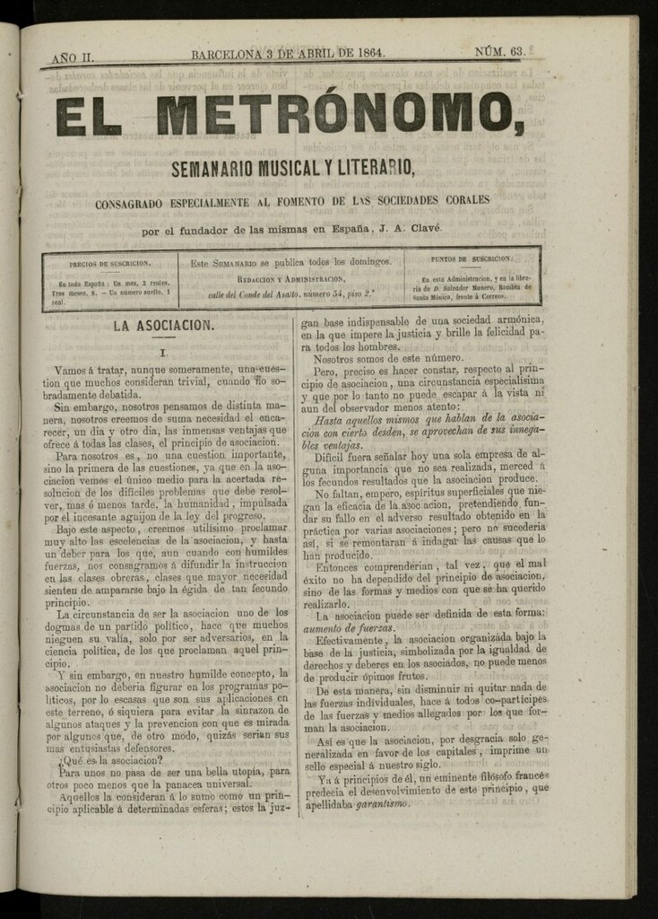 Miniatura de El metrónomo, de 3 de abril de 1864, nº 63