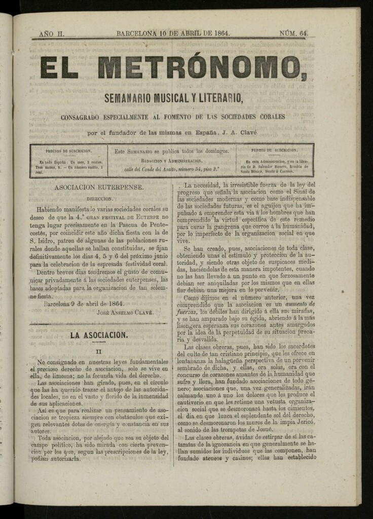 Miniatura de El metrónomo, de 10 de abril de 1864, nº 64