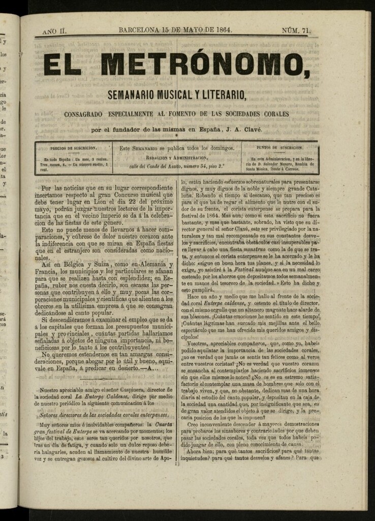 Miniatura de El metrónomo, de 15 de mayo de 1864, nº 71