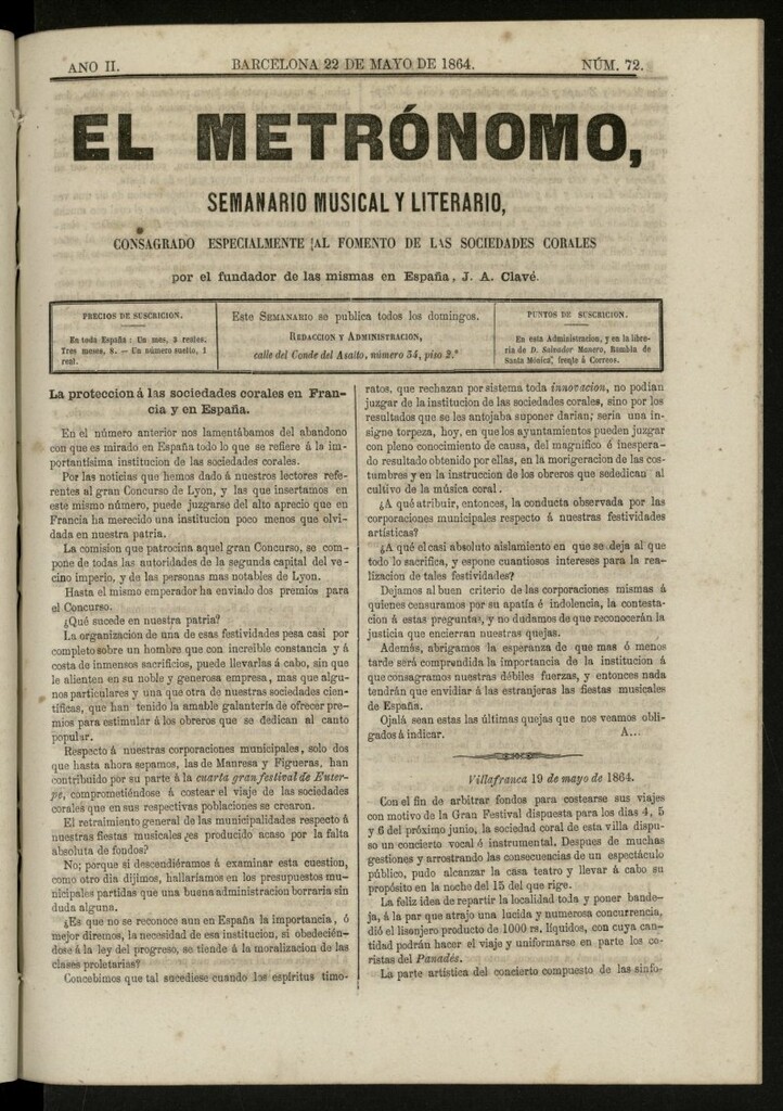Miniatura de El metrónomo, de 22 de mayo de 1864, nº 72