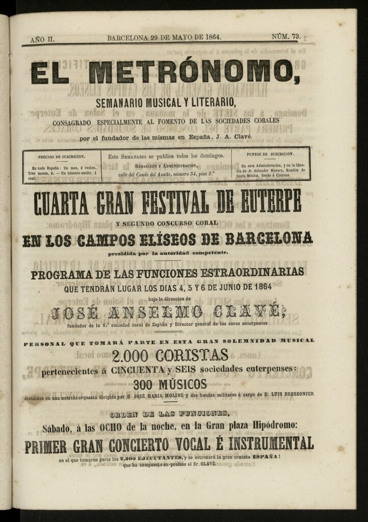 Miniatura de El metrónomo, de 29 de mayo de 1864, nº 73