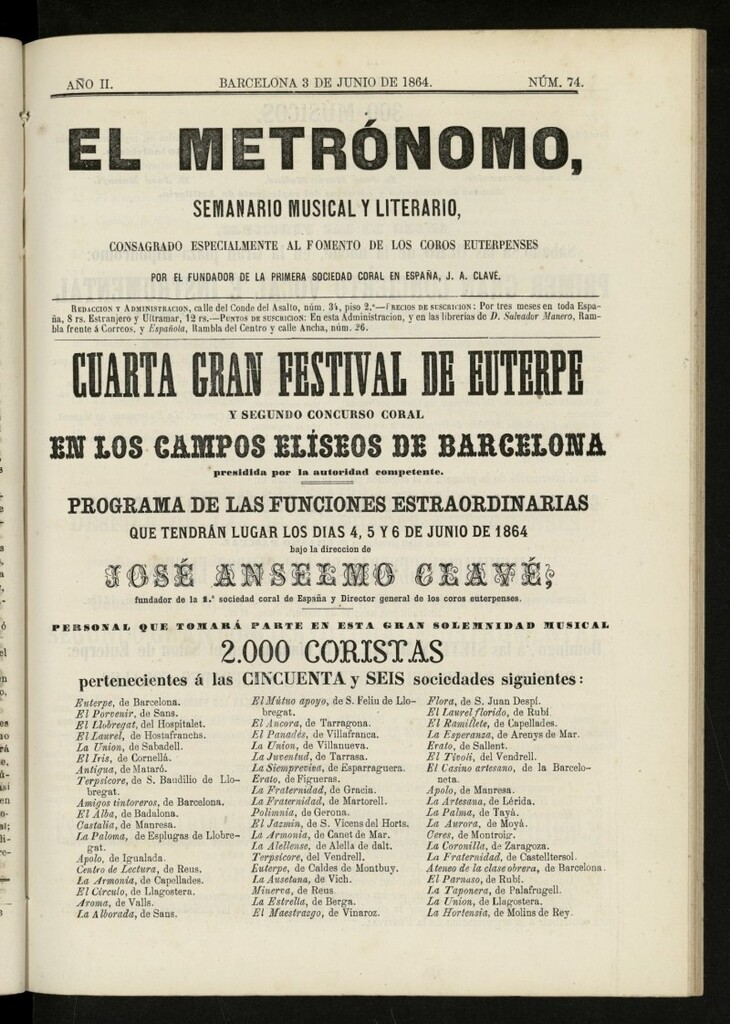 Miniatura de El metrónomo, de 3 de junio de 1864, nº 74