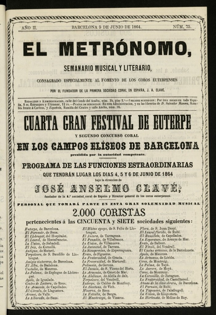 Miniatura de El metrónomo, de 5 de junio de 1864, nº 75